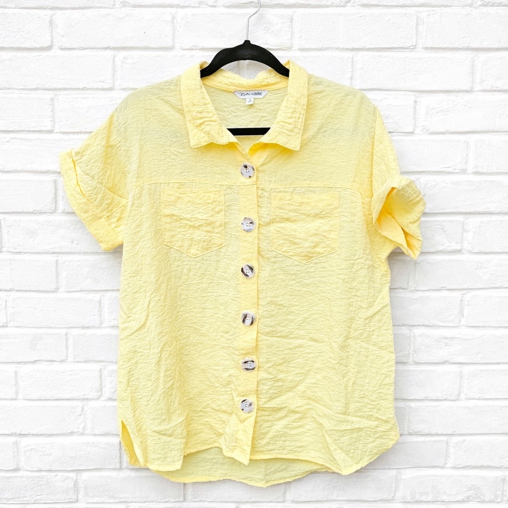 John Mark Yellow Button Down Shirt Blouse Lagenlook